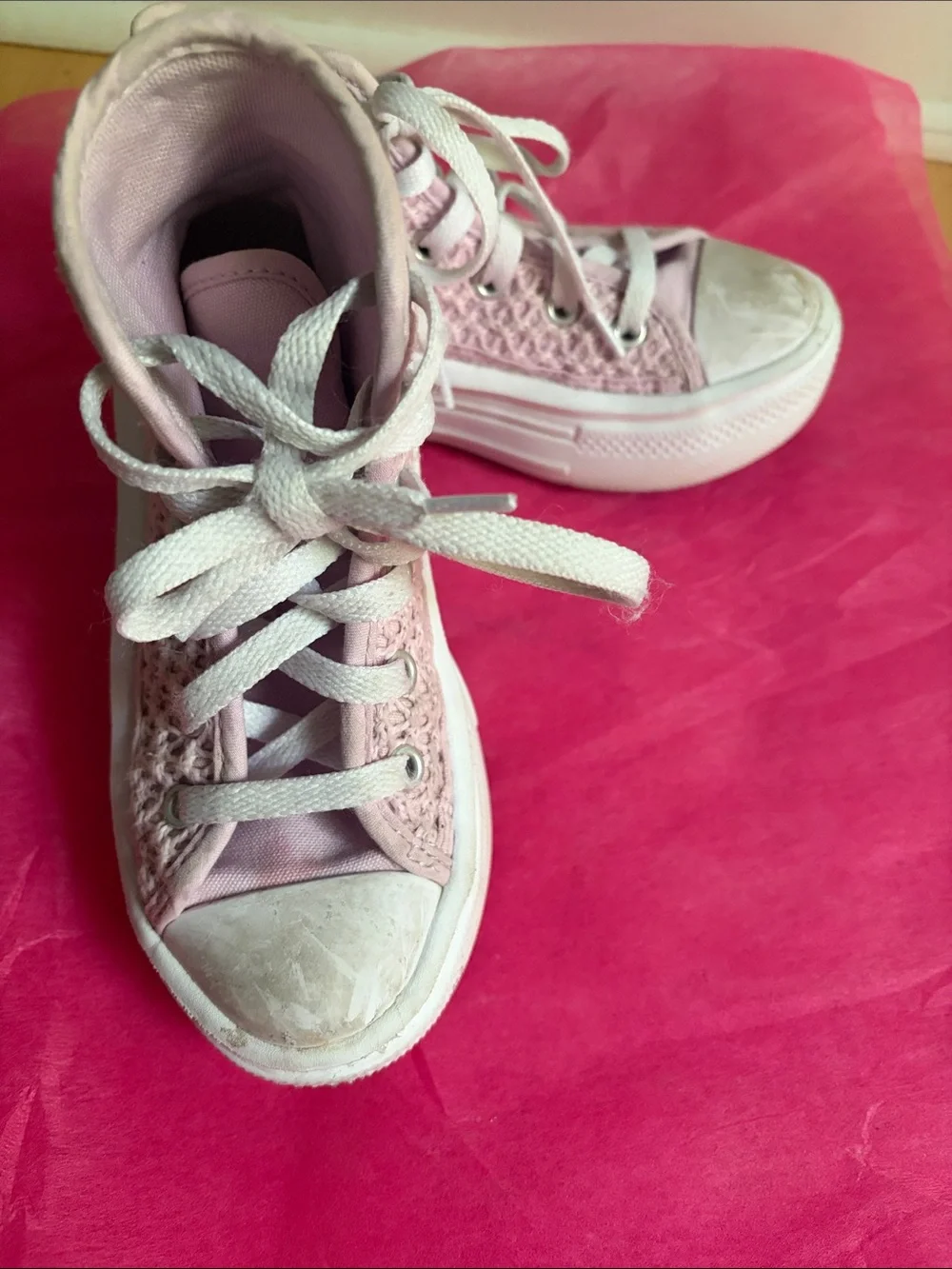 Converse Pink Knit Platform High Top Sneakers